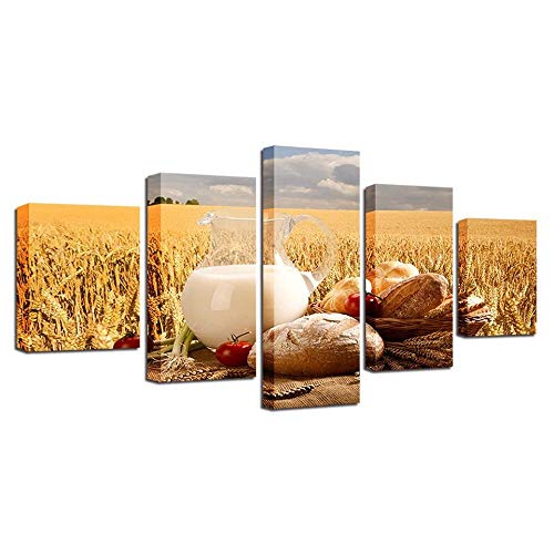 Tableau moderne champ de blé 5 pièces idée cadeau salon chaleureux