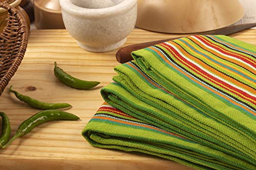 Neolino Kitchen Dish Towels, Salsa Stripe, 100% Natural Absorbent Cotton (Size 28 X 16 Inches), Pack Of 12-Green #TOP5