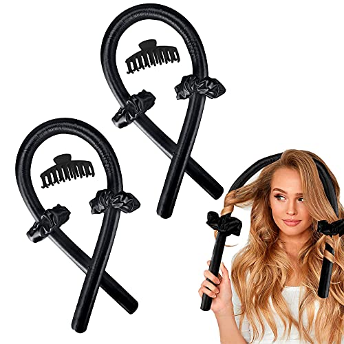 Heatless Hair Curlers Roller, No Heat Silk Curls Headband Overnight Sleep Styler Soft Foam Flexi Rods with Clip Tie & Scrunchie, Curling Ribbon for Women Natural Long Medium Hair 2Pcs