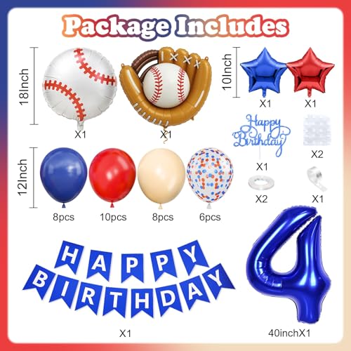 Image of 4th Baseball Birthday Decorations for Boys,Navy Blue Red Nude Balloons