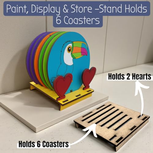 Image of BAGJI TOYS DIY Coaster Painting Kit for Kids & Adults - 6 Pre-Marked Wooden Tea Coasters with Stand, 12 Non-Toxic Water Base Colours & 1 Brush - Mandala Art & Craft DIY Set - Beginner Friendly Painting Craft Kit, Birthday & Gift Activity (MNDB2)