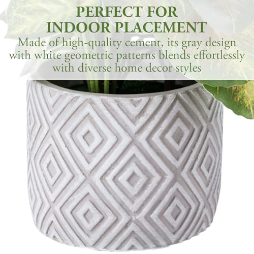 MyGift Planta artificial Aglaonema com folhas verdes e vermelhas em vaso de concreto cinza com padrã