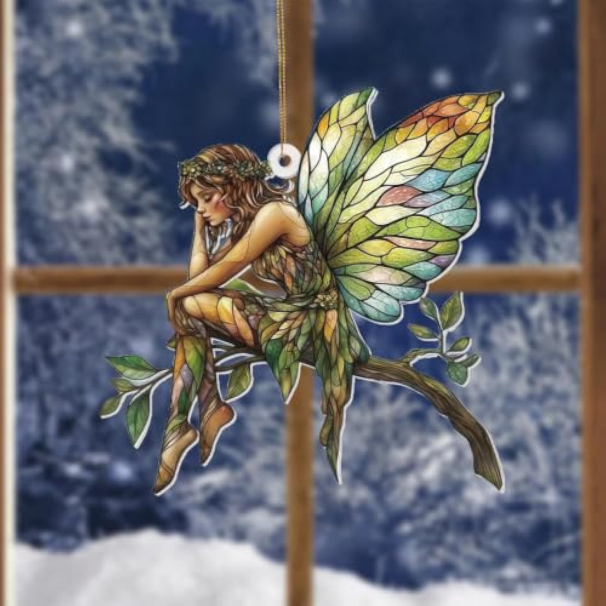 Sun Catcher Stained Glass Style Fairy Hanging Decor