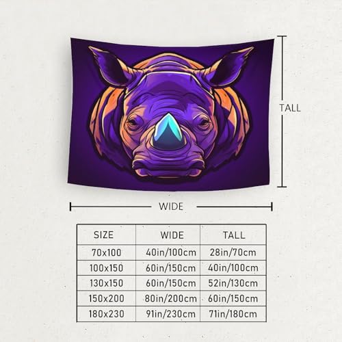 Couverture murale rhinocéros 3D 150x200cm en polyester doux pour salon - 6