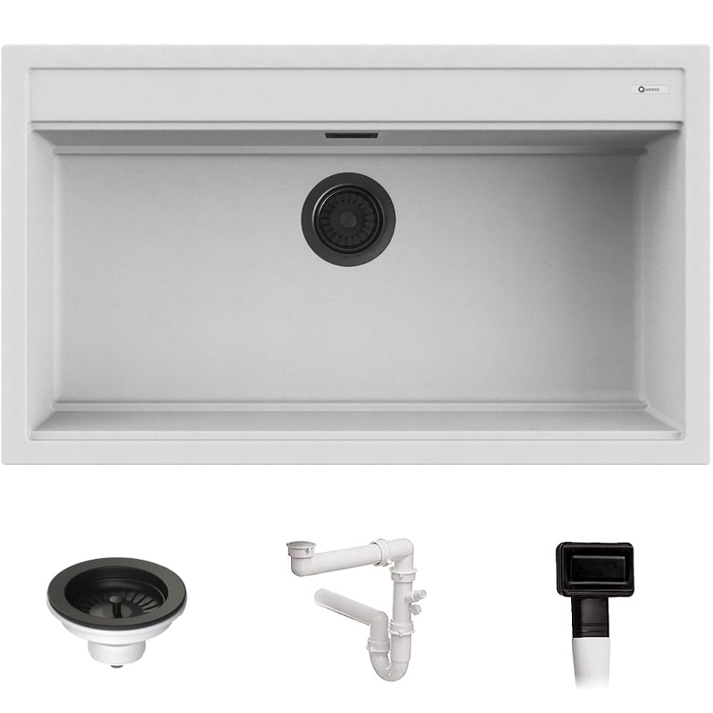 Lavello Quareco incasso 1 vasca 86×51 Prime 90 Granito Bianco QLP090BI
