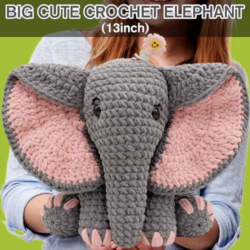 Image of CODGP Crochet Kit for Beginners, 13-Inch Elephant Crochet Kit for Adults | Crochet Starter Kit Gift, Animal Amigurumi Kit, Durable Chenille Yarn, Full Supplies, Step-by-Step Videos, for Crochet Lovers