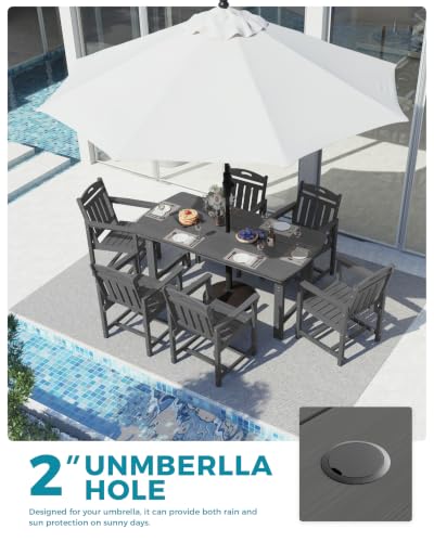 Image of Ciokea HDPE Outdoor Dining Set of 6, Patio Table and Chairs Sets, Grey