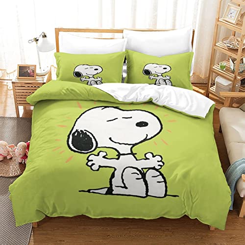 Snoopy Ropa De Cama De Edredón De Microfibra 3D 3 Piezas para Adolescentes Y Adultos con Cremallera Abierta Y Cerrada Single（135x200cm）