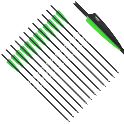 XTCXCARCHERY 20 22 Inch Carbon Crossbow Bolt, 12 Pcs Hunting Carbon Arrows for Crossbow with 4