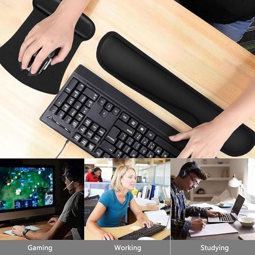 Image of Storite Mouse Pad Wrist Support, Memory Foam Keyboard Wrist Pad & Wrist Rest Set for Computer Keyboard for Easy Typing & Pain Relief for Office & Home (Black Set)