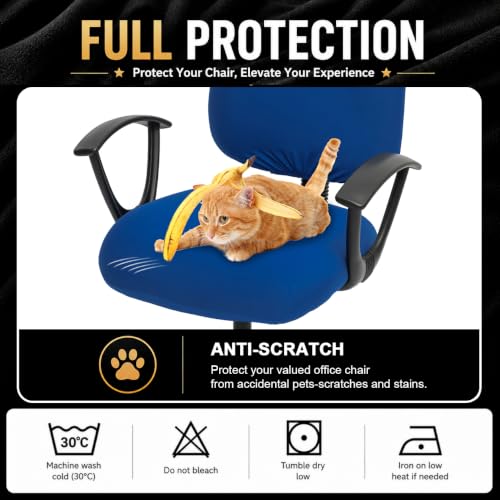 Image of Super Stretchable Desk Office Chair Seat Covers - Universal Spandex Computer Chair Slipcover - 180GSM Washable Rotating Backrest Coverings & Cushion Protectors for Dogs, Cats, Pets