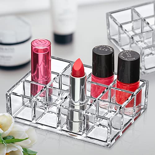 Image of Amazing Abby - Allure - 2-Pack 12-Slot Acrylic Lipstick Organizer, Lipstick Holder, Lip Gloss Holder, Cosmetic Storage Display, Perfect Storage Solution for Drawer and Vanity (Slot Size: 1.0 inch x 1.0 inch)