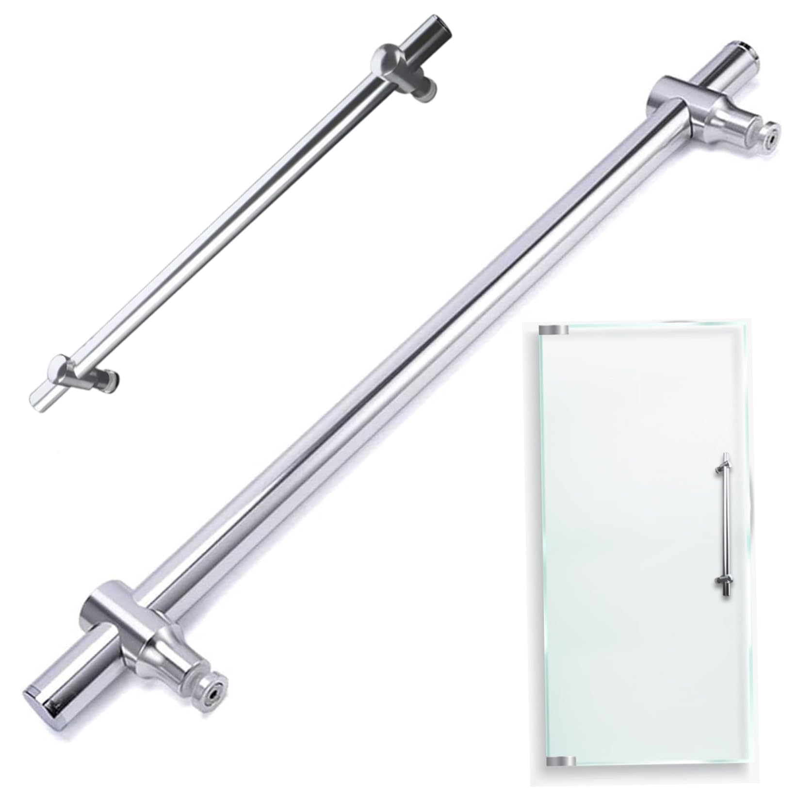 Poignée de porte de douche réglable en verre avec barre à serviettes
