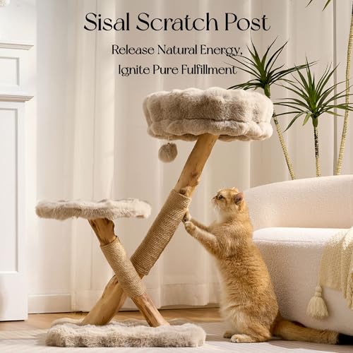 Árbol para gatos de madera natural sólida 32.67 in miniatura 4