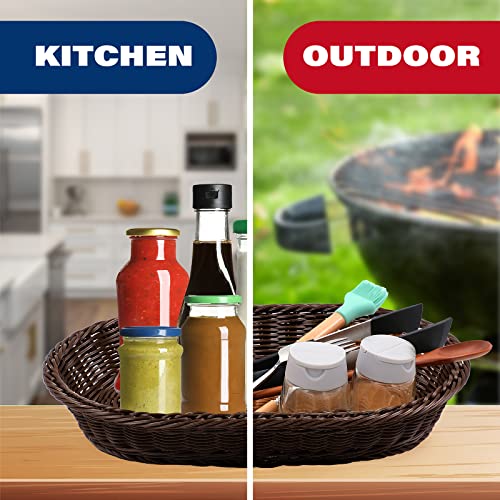 Myhomebody Oval Wicker Storage Basket | Home Decor Woven Basket As Serving Tray, Garden Basket | Wicker Basket For Food, Fruit Storage | Wicker Basket 1 Pc, Dark Brown #TOP3