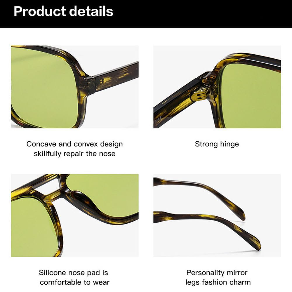Okulary przeciwsłoneczne damskie Retro Double Bridges Square Luxury Fashion Yellow Green Shades UV400 Gradient