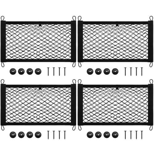 Frienda 2 Pcs Stretchable Small Cargo Net Pocket Boat Storage Mesh Net Elastic Automotive Storage Pouch with Mounting Screws and Hooks for Truck Car SUV Boats (21 x 9.8 Inches)