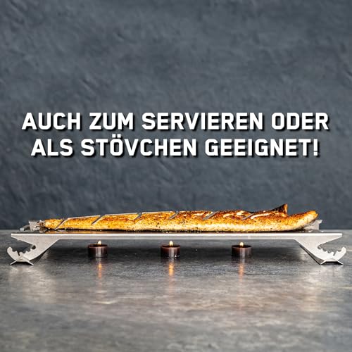 FENNEK Shorty | Kleiner Edelstahl Flammlachshalter für Feuerschalen & Grills | mit speziellem Spannmechanismus- Keine Schrauben nötig | 180° drehbar | Made in Germany