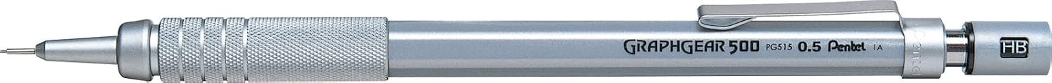 Pentel Graphgear 500 Mechanical Pencil, 0.5mm Lead, Grade HB, 1 x Graphgear Pencil, Silver, PG515-A