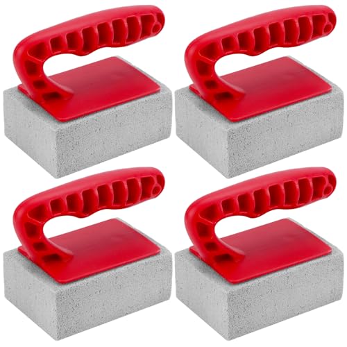QWORK® Paquete de 4 cepillos para Parrilla con Mango, Bloque de Limpieza para Eliminar Manchas en Parrillas de Gas y sartenes