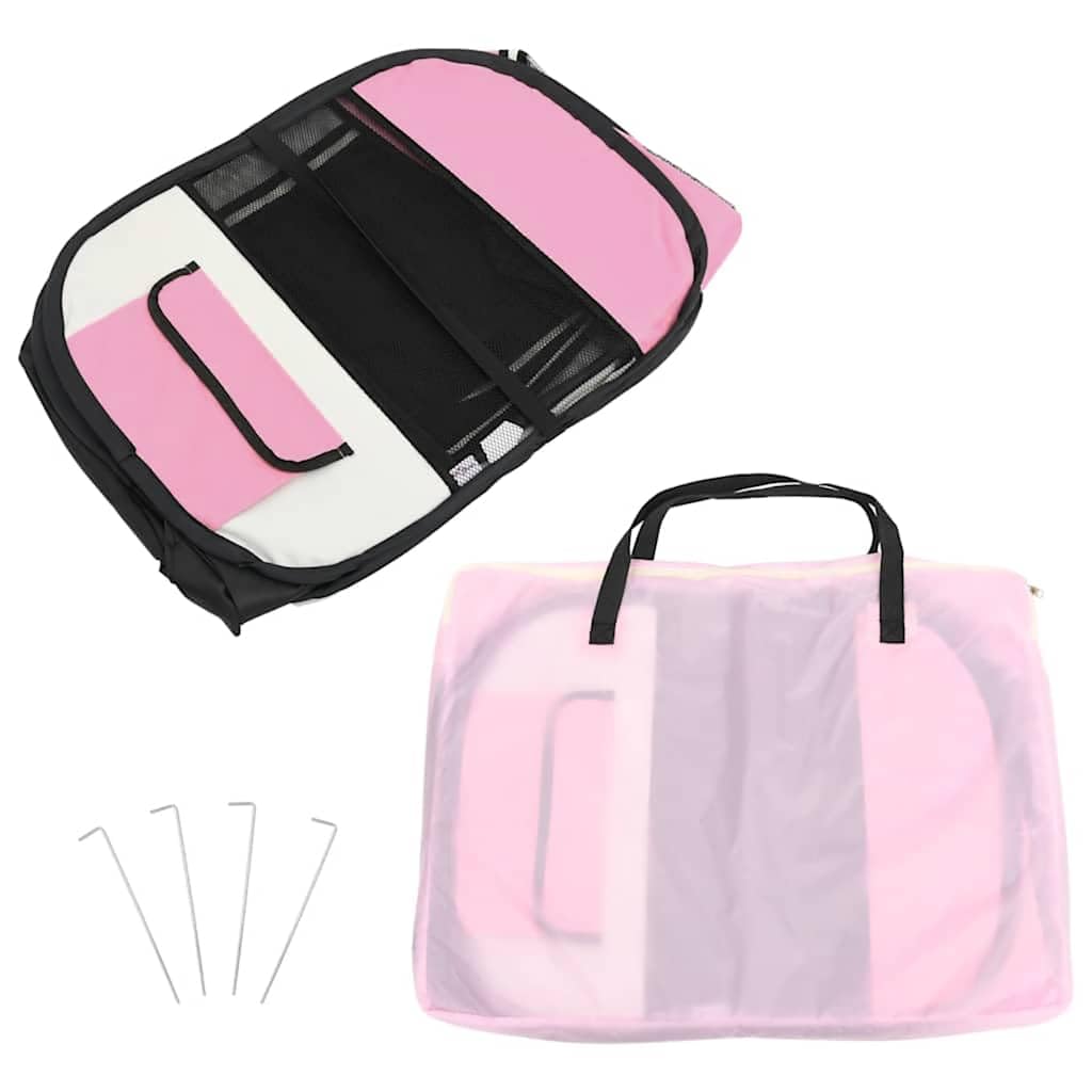 Welpenlaufstall faltbar für Hunde und Kleintiere, mobiler Tierlaufstall mit Tragetasche, Welpengitter Freigehege für drinnen und Reisen, Rosa und Creme, 145x145x61 cm