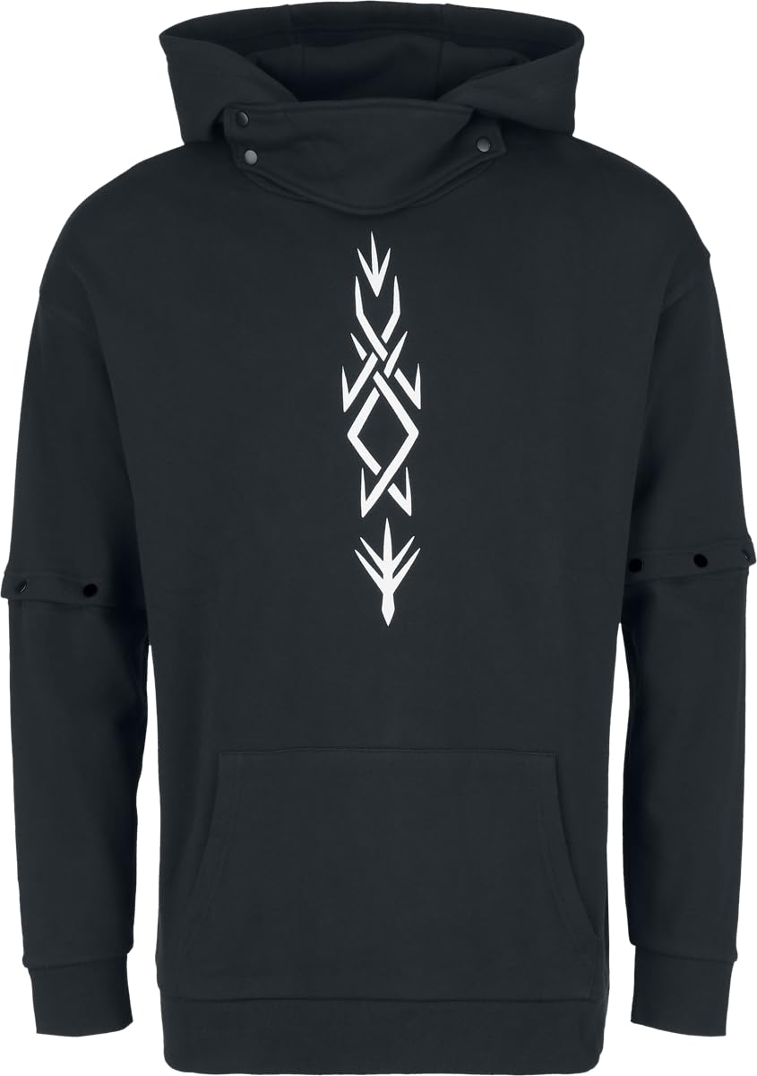 Black Premium by EMP Uomo Felpa Nera con Cappuccio, Stampa con Simbolo e Dettaglio Rimovibile