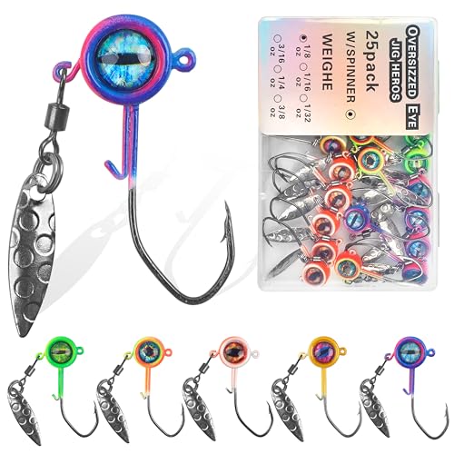 Lot de 25 têtes plombées spinner avec yeux 3D réalistes et finitions haute visibilité
