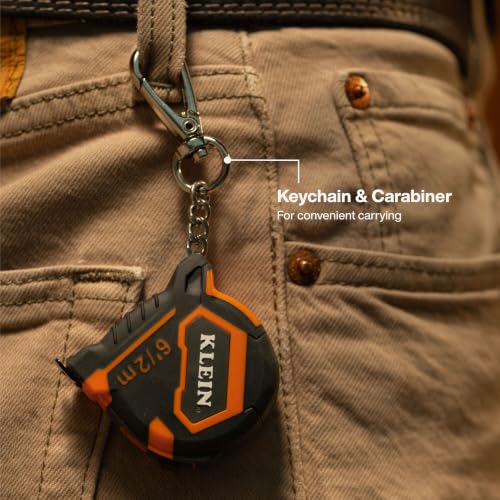 Image of Klein Tools 9362 6-Foot Keychain Tape Measure with Carabiner, SAE and Metric Markings, Small Pocket Tape with Nylon Coated Blade