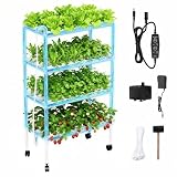 Hydroponics Growing System Kit with Wheels, 108 Plant Sites Gardening Aquaponics Tower, 4-Tier Food-Grade PVC-U Pipes Water Pump Timer for Leafy Vegetables, Indoor, Outdoor (34"x62"x15" in 108 Holes)