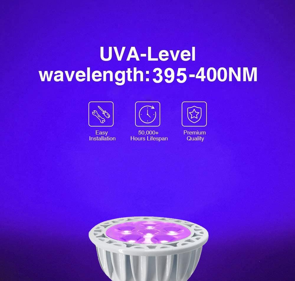 RYVOSTH 4-Pack LED Black Light Bulbs – MR16 GU10 Base, 6W (50W Equivalent), 395-400nm UVA, For Glow Parties, Posters, Body Paint & Aquariums
