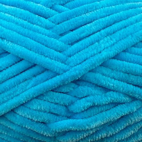 Image of Cuddly Velvet Chenille Yarn, Super Soft Fluffy Bulky for Knitting Crocheting Blanket Amigurumi, Durable for Shedding, 100 Gram (3.53 Ounces) 109 Yards (100 Meters) (Cyan Blue) (3 Skeins)