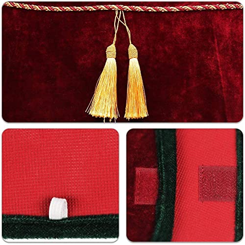 Meriwoods Christmas Tree Collar 25 Inch, Large Velvet Tree Skirt With Tassels, Country Rustic Holiday Indoor Decorations, Burgundy Red & Green #TOP4