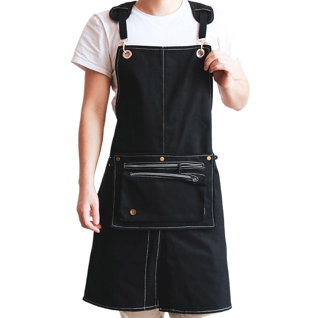 TEESONG Delantal de Chef Delantal Desmontable Barista Tienda de té con Leche Peluquero manicura Ropa de Trabajo Vaquera for Hombres y Mujeres Delantales para Hombres(A)