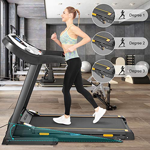 Caroma Folding Treadmill for Home with Incline, 3.0 HP Electric Treadmill 300 lb Capacity, 9 MPH Running Machine with Shock Absorber, Bluetooth Speaker 