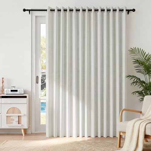 Image of RYB HOME Accordion Style Room Divider Curtain-100% Blackout Folding Accordion Curtain for Sliding Glass Door /Bedroom, Privacy Assurd Living Room /Office Drape 1 Panel with Tieback, W100 x L96, Beige