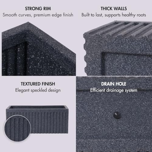 Image of Bigsmall Designed Plant Pots, Premium Durable Polymer Flower Pots for Indoor & Outdoor Plants - Lightweight, Stylish, and Weather-Resistant Garden Planters (Ripples- Grey Marble, 12 Inch)