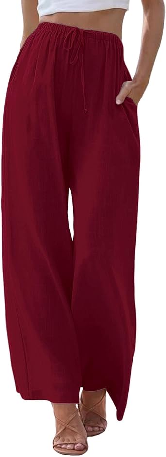 Womens Capris Summer Pure High Waist Flowy Vacation Petite Trouser Trendy Clothing with Pockets