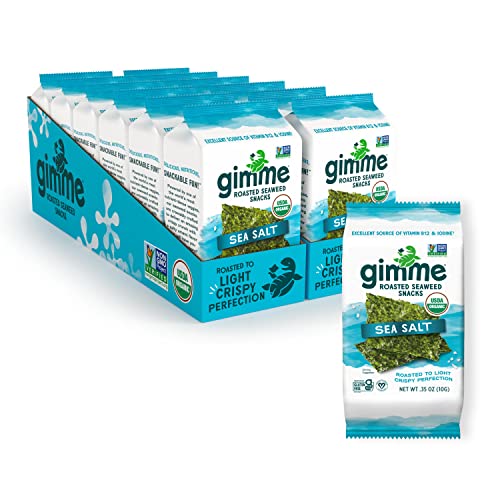 Gimme - Sea Salt - 12 Count Sharing Size - Organic Roasted Seaweed Sheets - Keto, Vegan, Gluten Free - Great Source Of Iodine & Omega 3’S - Healthy On-The-Go Snack For Kids & Adults #TOP17