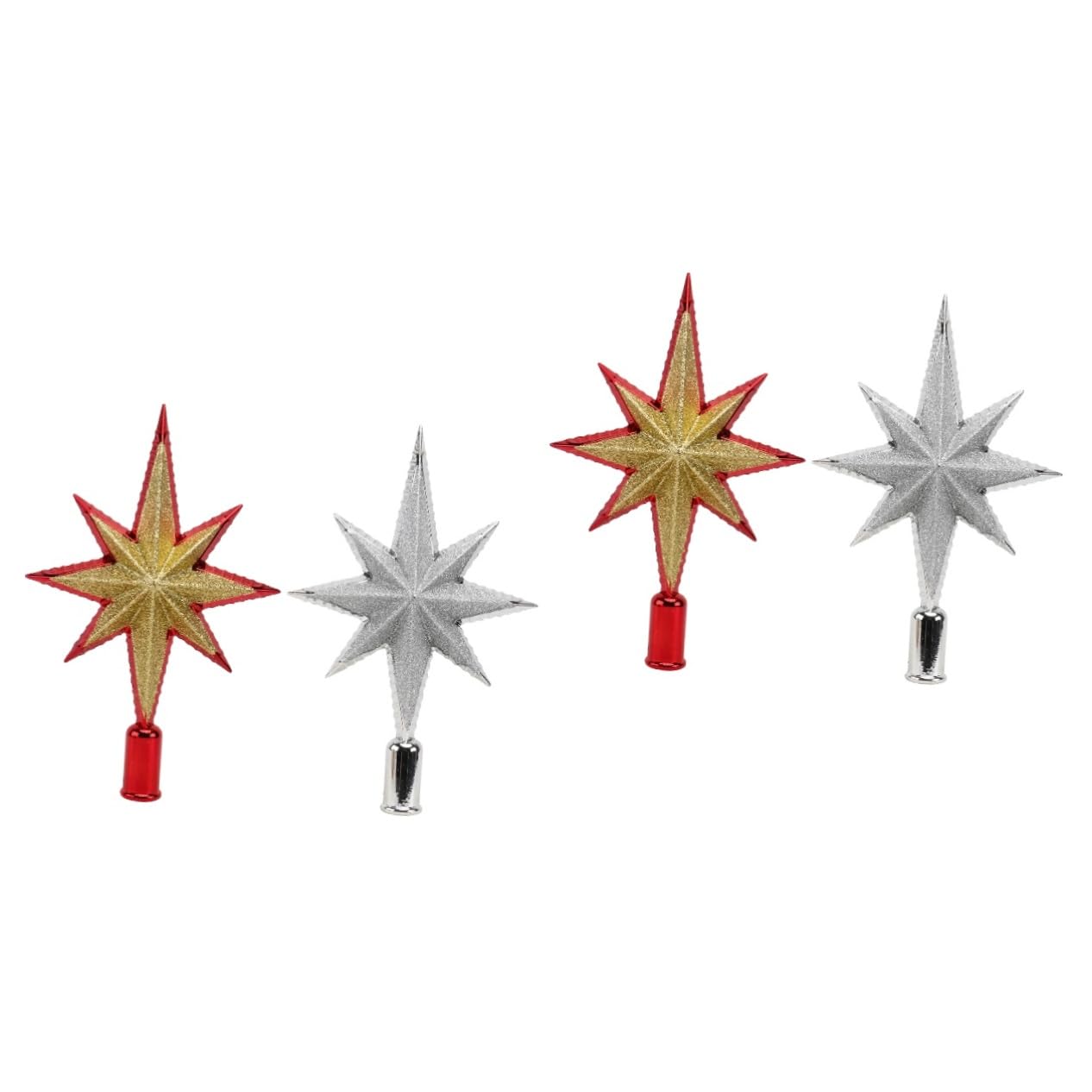 2 Sätze Dreidimensionaler Achteckiger Stern Christbaumspitzen Im Freien Weihnachtsbaum Dekorationen Weihnachtsschneeflockenfenster Künstlich Flitter Weihnachten Rot PVC 2 Stück * 2