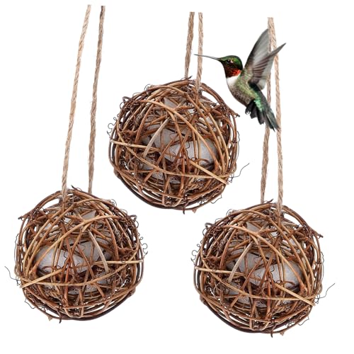 COLLBATH 3Pcs Hummingbird Nesting Balls for Garden Durable Hanging Bird Nest Decor Filled with Bird Nest Materials for Outdoor and Indoor Bird Lovers