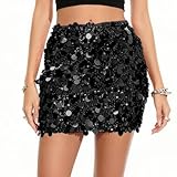 zoogobee Sequin Mini Skirt for Women Sparkly Bodycon Party Club Night Outfit Glitter Holiday Dinner Date Skirt Stretchy Travel Friendly Casual Dress (UK, Alpha, S, Regular, Regular, Black)