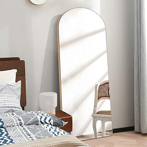 Image of NeuType 59 inchx20 inch Arched Full Length Mirror With Stand - Large Bedroom Floor Mirror, Wall Mounted or Leaning Against Wall, Wood Frame, Gold