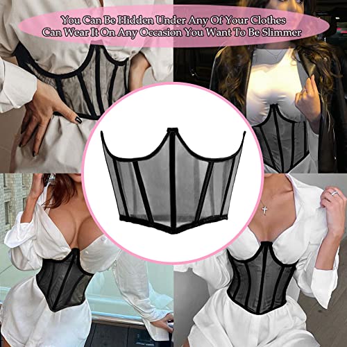 Topmelon Black Corset Belt Waist Corset Lace Open Cup Underbust Corset Mesh Underwire Short Torso Underboob Corset Waist Cincher Boned Corset Medium #TOP3