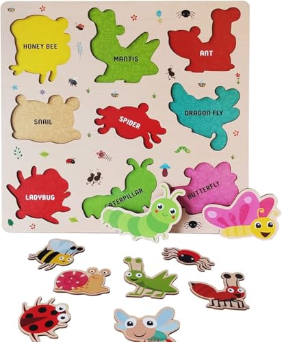 Image of Webby Wooden Insects Montessori Educational Pre-School Puzzle Board Toy For Boys And Girls, Kid