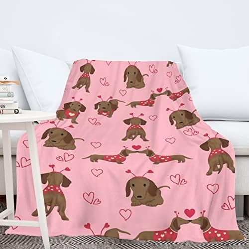 Pink Dachshund Love Fleece Throw Blankets for Kids and