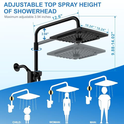 Image of ELLO&ALLO Filtered Rain Shower Head with Handheld Spray, Rainfall Shower Head Combo with 59 inch Hose, Dual Showerhead Set with Adjustable Shower Extension Arm, Matte Black