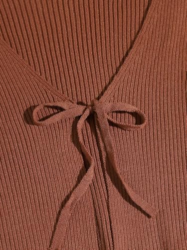 Image of Floerns Women's Tie Front Long Sleeve Rib Knit Shrug Sweaters Cardigan Crop Top