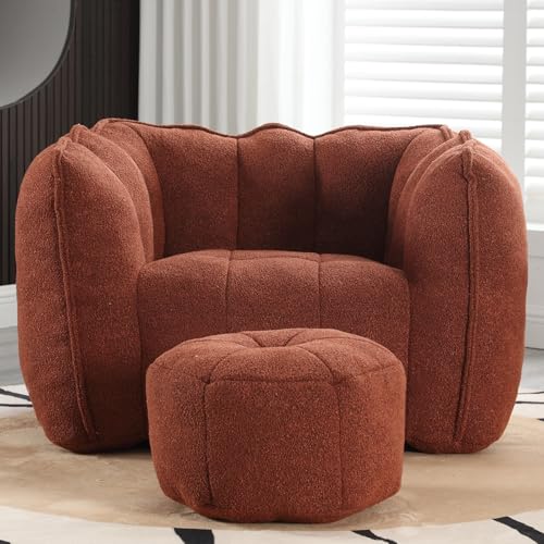 FSZMMJJ Oversized Fluffy Bean Bag Chairs for Adults,Big Floor Comfy Single beanbag Sofa Chair with Ottoman,Lazy Memory Foam Boneless Lounge Couch for Living Room,Reading, and Watching TV