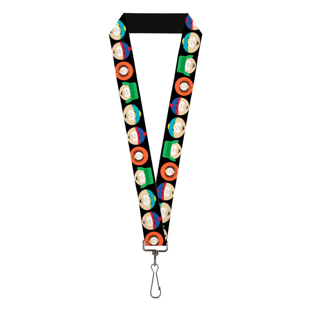 Buckle-Down Comedy Central Lanyard, South Park Boys Face Repeat Black, Elastic, Black, 22" x 1"