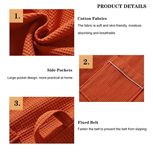 Luxury Waffle Robes Men and Women After Hot Tub Cotton Terry Cloth Spa Bathrobes Unisex for Couples Lightweight Holiday Hotel Pajamas Snuggle Sleepwear Soft (Color : Orange Red, Size : M-110cm)4